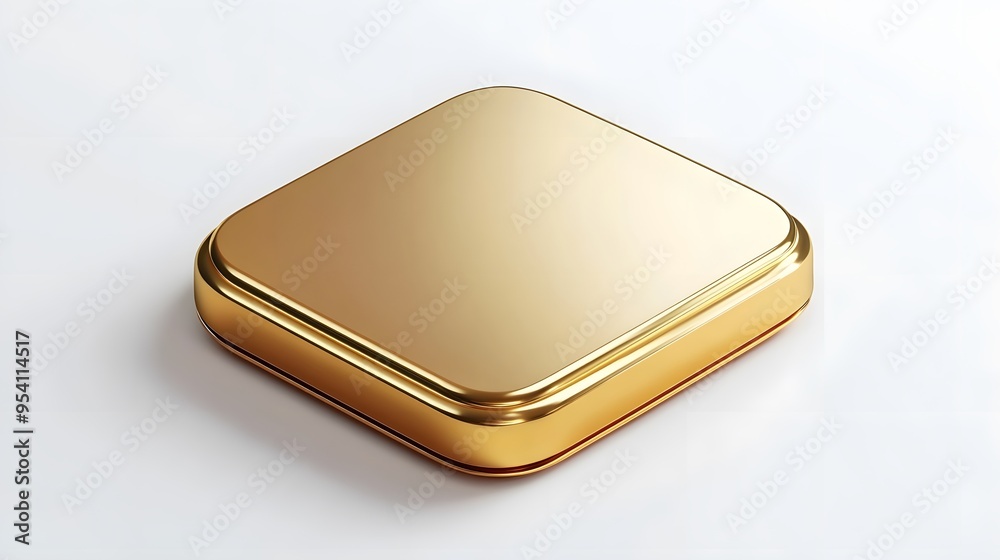Blank Mobile application icon, button - golden square with round corners. 3d rendering, white background Blank Mobile application icon, button - golden square with round corners. 3d rendering, white background
