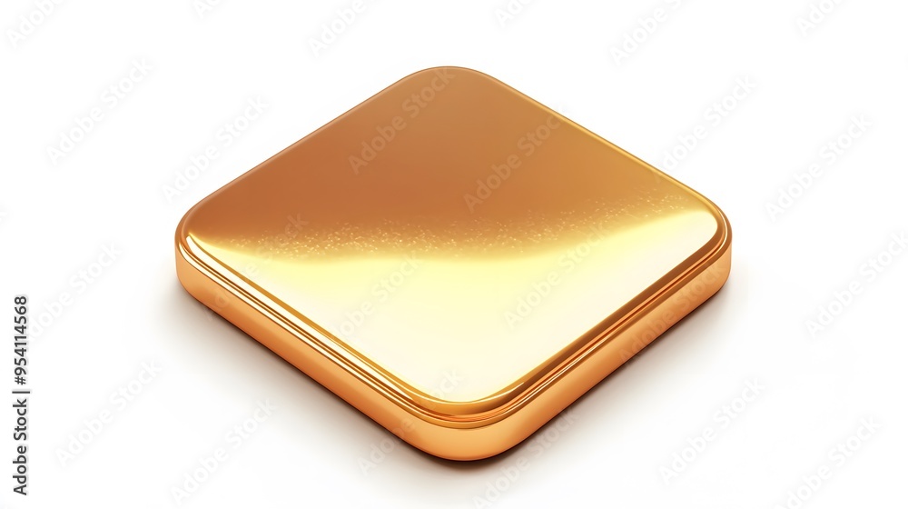 Blank Mobile application icon, button - golden square with round corners. 3d rendering, white background Blank Mobile application icon, button - golden square with round corners. 3d rendering, white background