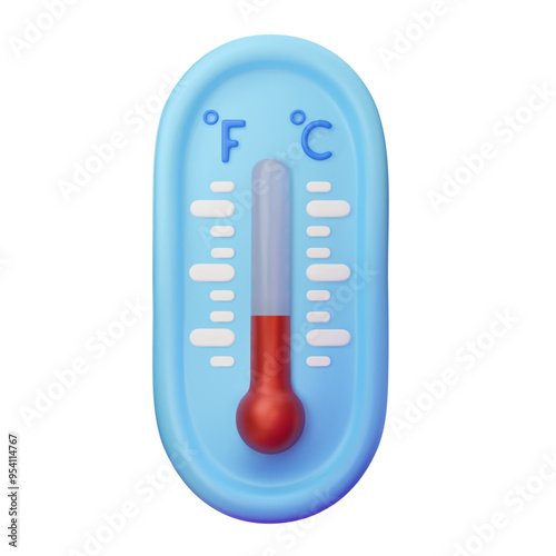 3D cold weather thermometer. Isolated realistic vector illustration on white background