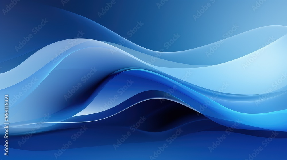 Obraz premium A smooth gradient of blue waves creating a calming and modern abstract background.