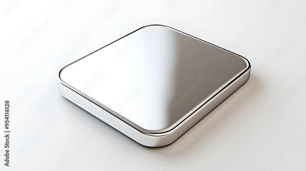 Blank Mobile application icon, button - silver square with round corners. 3d rendering, white background Blank Mobile application icon, button - silver square with round corners. 3d rendering, white background