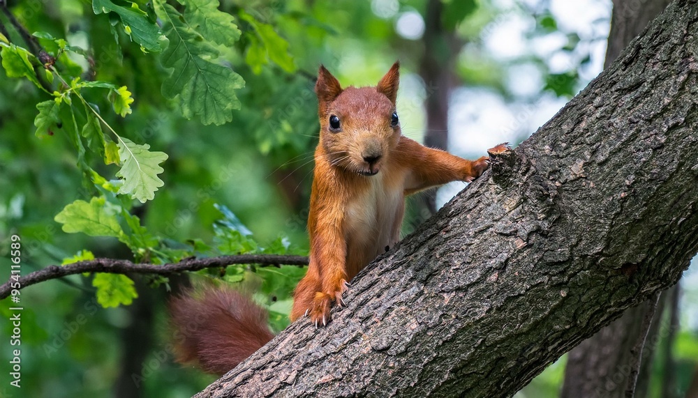 A squirrel searches for acorns and climbs up a tree. A squirrel searches for acorns and climbs up a tree.