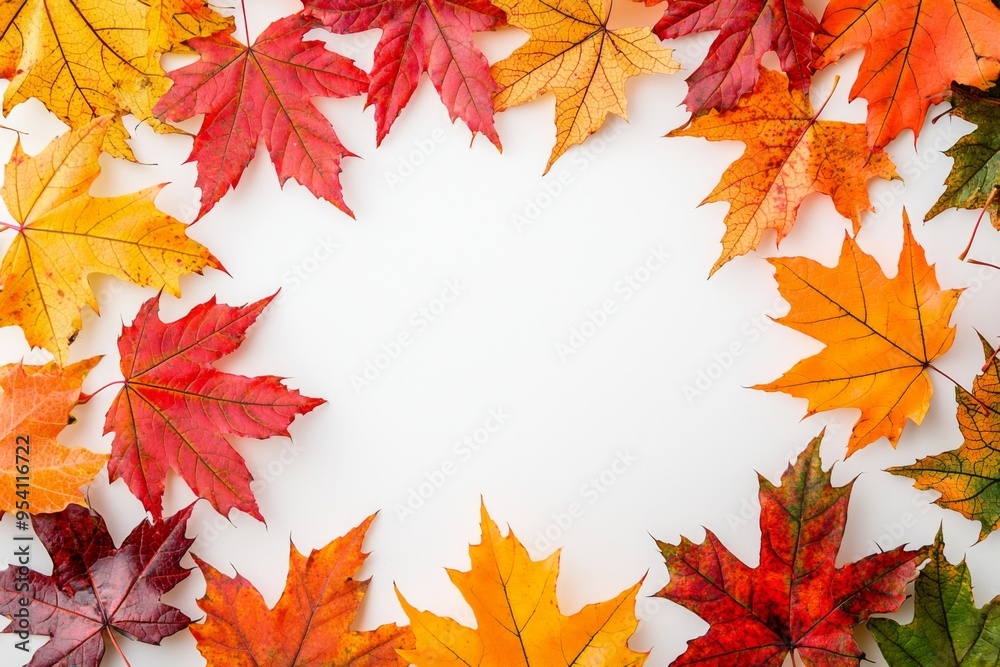 Autumn Maple Leaves Flat Lay White Background created with Generative AI Autumn Maple Leaves Flat Lay White Background created with Generative AI