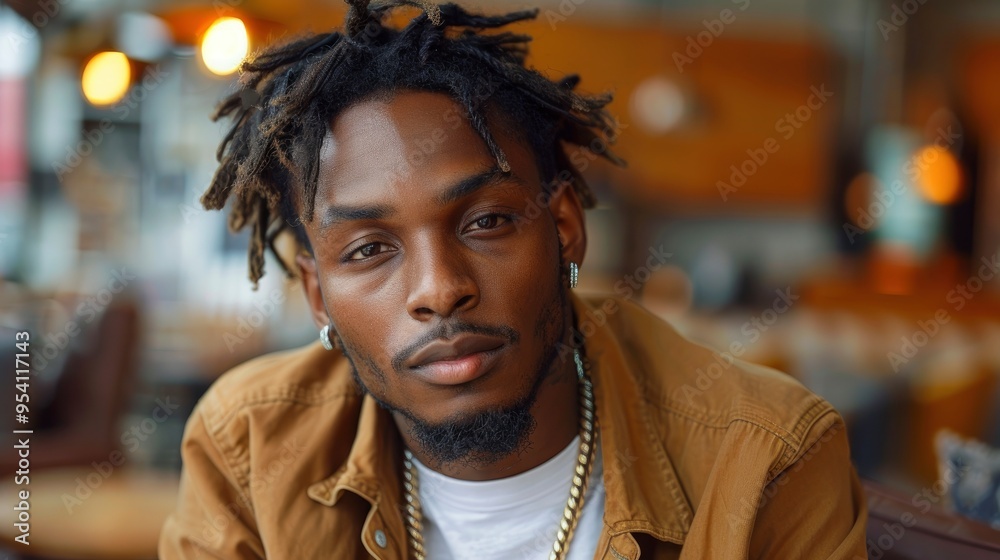 Close-up Portrait of a Young Black Man with Dreadlocks