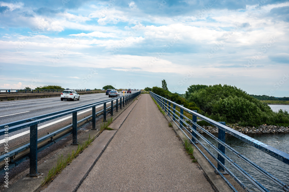 Obraz premium Pedestrian and cycling bridge over the E20 highway, Denmark