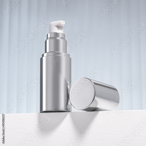 chrome cosmetic tube with dispenser for cream, for liquid