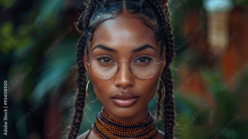 Closeup Portrait of a Young Black Woman with Braids and Glasses Closeup Portrait of a Young Black Woman with Braids and Glasses