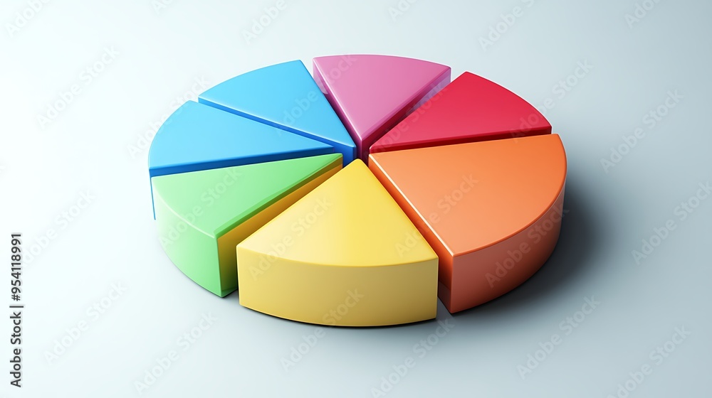 Obraz premium Colorful 3D Pie Chart Representing Data in Seven Segments