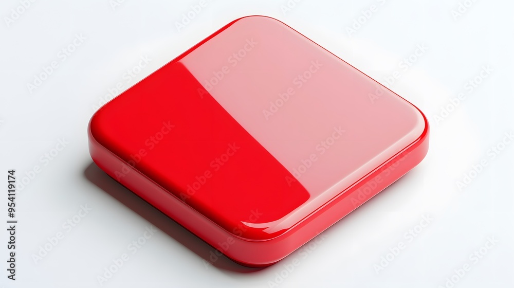 Blank Mobile application icon, button - red square with round corners. 3d rendering, white background Blank Mobile application icon, button - red square with round corners. 3d rendering, white background