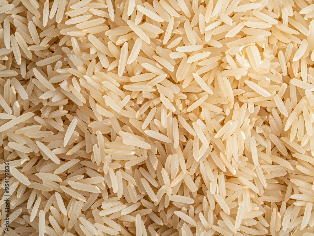 A Pile of Uncooked Basmati Rice, Long Grain and Aromatic, Perfect for Asian and Middle Eastern Dishes, Gluten-Free and Rich in Fiber, Essential Staple Food for Healthy Diets A Pile of Uncooked Basmati Rice, Long Grain and Aromatic, Perfect for Asian and Middle Eastern Dishes, Gluten-Free and Rich in Fiber, Essential Staple Food for Healthy Diets