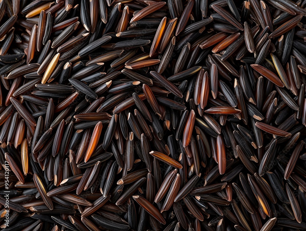 Close-Up of Dark Wild Rice Grains, Highlighting Organic, Uncooked Whole Grains, Great for Gluten-Free Dishes, Healthy Recipes, or Natural Food Photography Close-Up of Dark Wild Rice Grains, Highlighting Organic, Uncooked Whole Grains, Great for Gluten-Free Dishes, Healthy Recipes, or Natural Food Photography