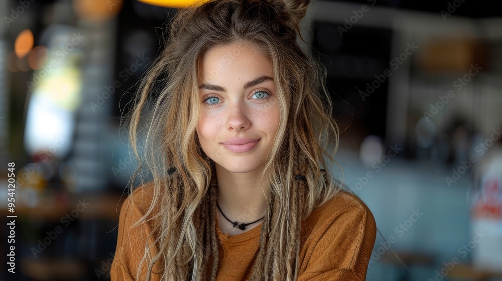 Portrait of a Young Woman with Dreadlocks, Smiling and Looking at the Camera