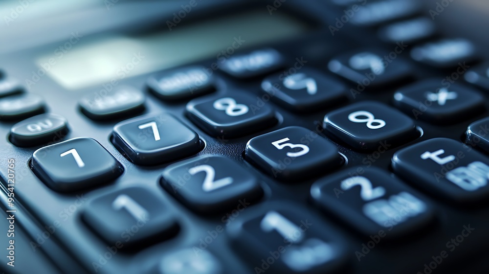 Close-up of a Black Calculator Keypad with White Numbered Buttons Close-up of a Black Calculator Keypad with White Numbered Buttons