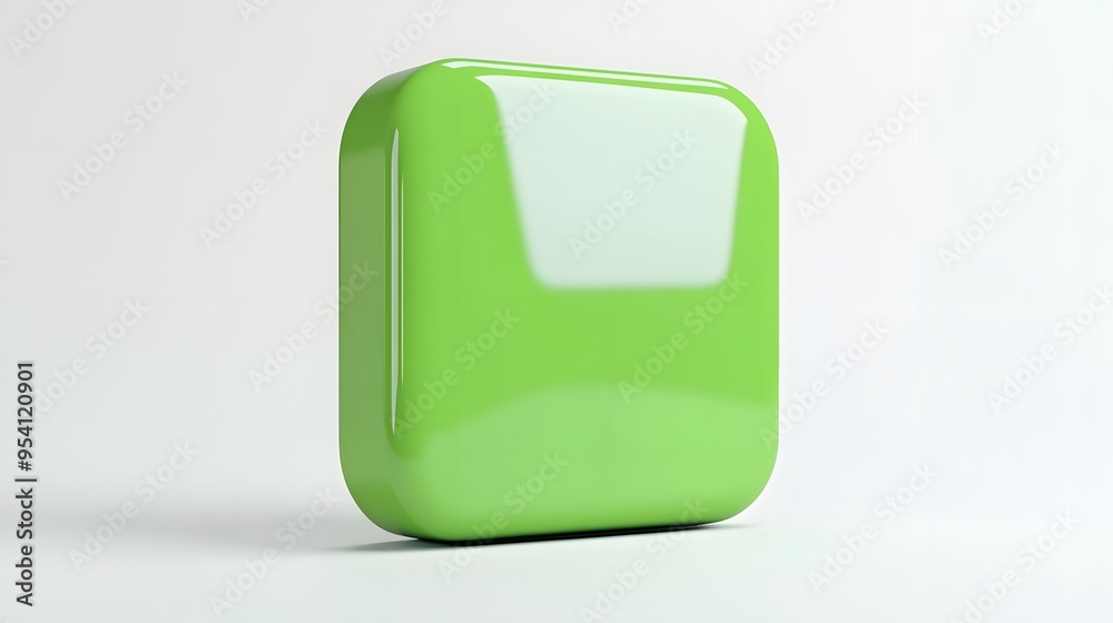 Blank Mobile application icon, button - green square with round corners. 3d rendering, white background Blank Mobile application icon, button - green square with round corners. 3d rendering, white background