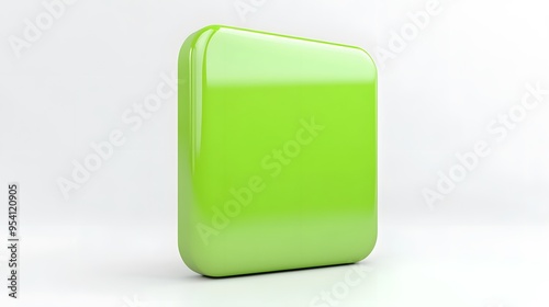 Blank Mobile application icon, button - green square with round corners. 3d rendering, white background