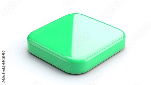 Blank Mobile application icon, button - green square with round corners. 3d rendering, white background