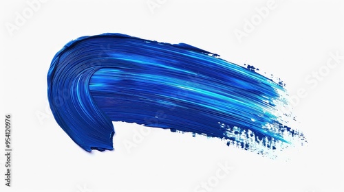 Abstract blue paint stroke on white background.