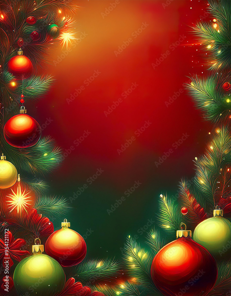 Fototapeta premium Christmas frames in different colors with Christmas tree balls, Christmas landscape, in a modern and romantic look