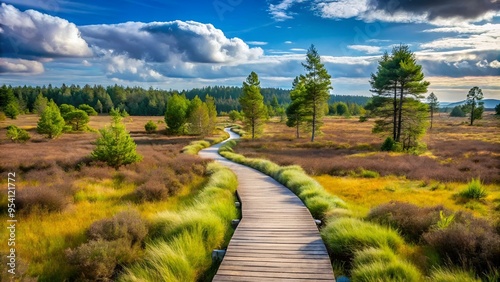 Holzweg durch das Schwarze Moor in der Rhön photo