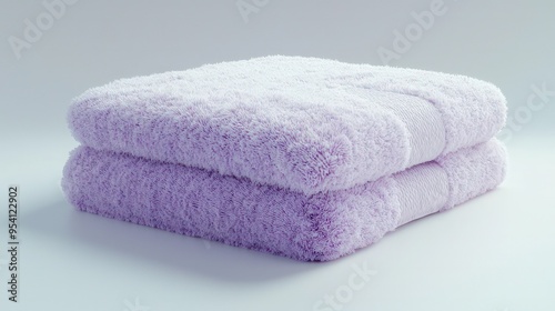 Soft pastel plush purple towel in a minimalistic 3D rendering.