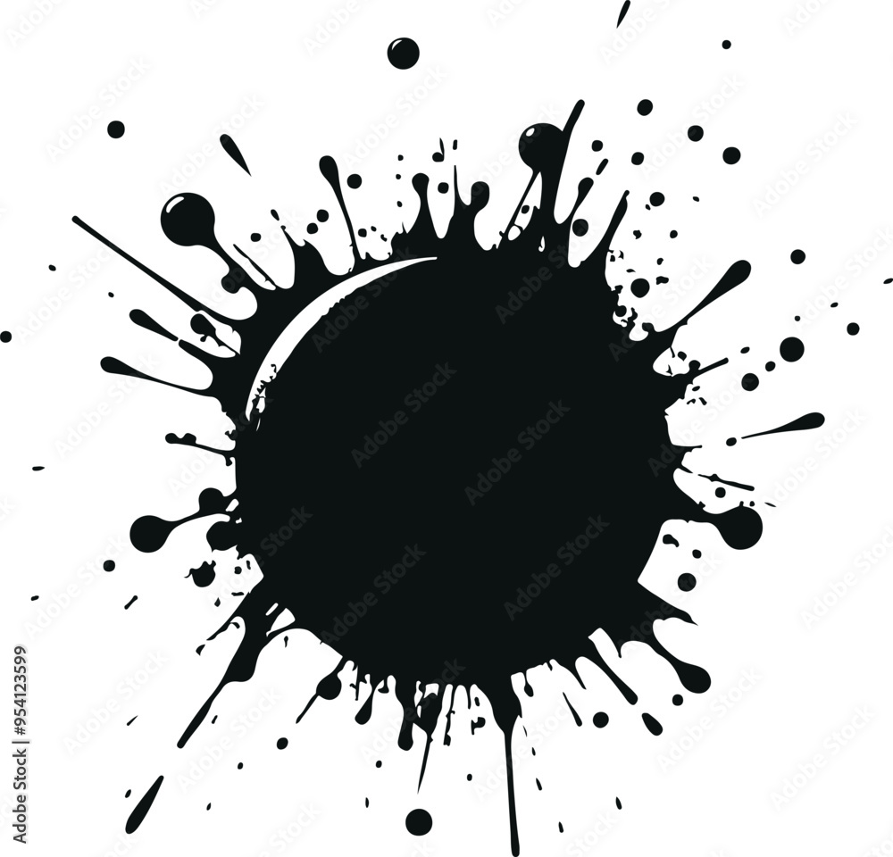 Minimal Splash Spray Paint Art on wall Black Silhouette Vector On Solid White Background