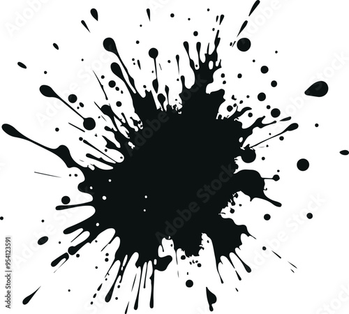 Minimal Splash Spray Paint Art on wall Black Silhouette Vector On Solid White Background