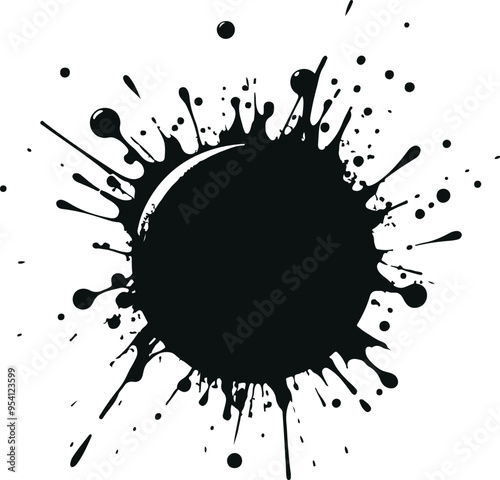 Minimal Splash Spray Paint Art on wall Black Silhouette Vector On Solid White Background