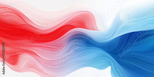 Abstract red and blue wave pattern on white background.