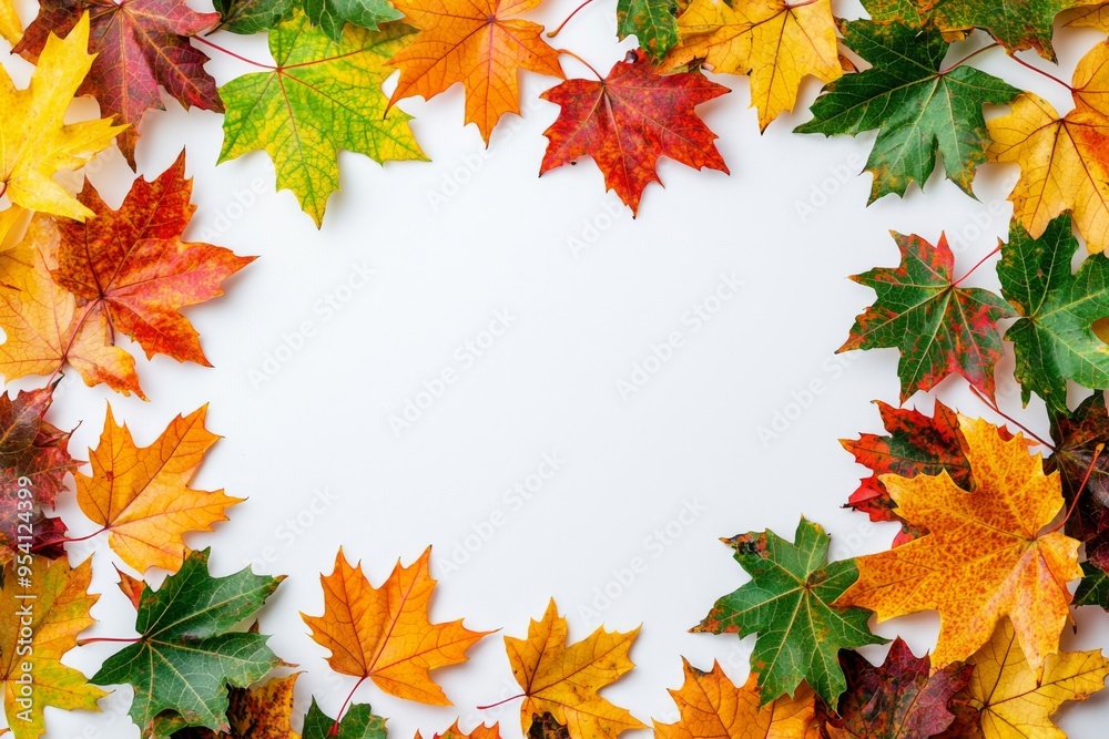 Fototapeta premium Autumn Maple Leaves Flat Lay White Background created with Generative AI