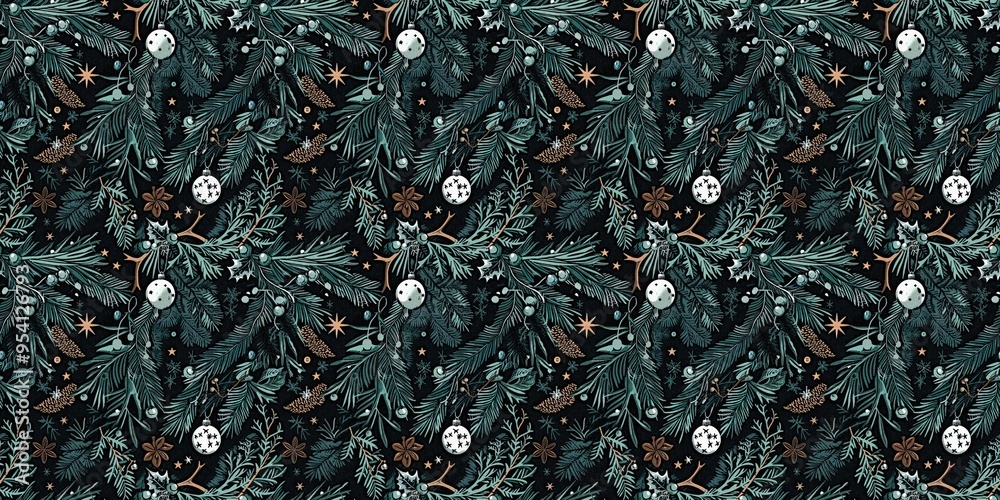 Elegant winter christmas greenery seamless border pattern with snow template element design. Festive rustic textile foliage pattern with tree, snowflakes texture banner ribbon trim background. Elegant winter christmas greenery seamless border pattern with snow template element design. Festive rustic textile foliage pattern with tree, snowflakes texture banner ribbon trim background.