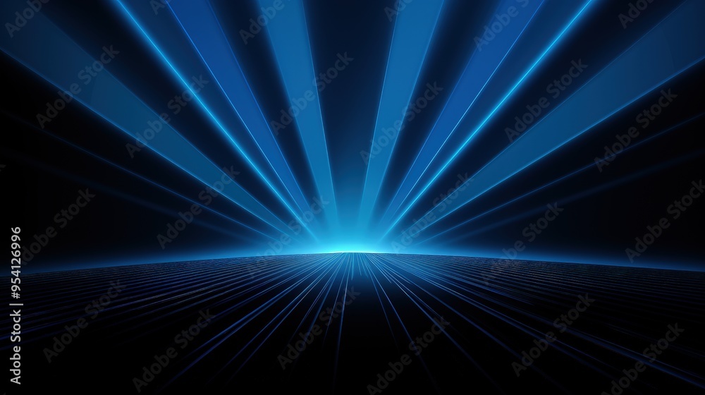 Obraz premium A digital abstract image featuring blue rays emanating from a central point, creating depth.
