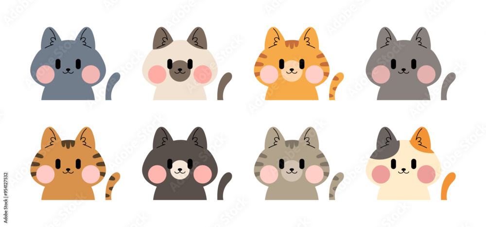Cat illustration set. Different cat breed drawings. Cute kitten character designs. Cats peeking out illustrations. Cat illustration set. Different cat breed drawings. Cute kitten character designs. Cats peeking out illustrations.