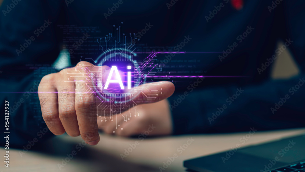 Artificial intelligence AI, circuit board in shape electronic, technology smart robot AI, artificial intelligence by enter command prompt for generates.