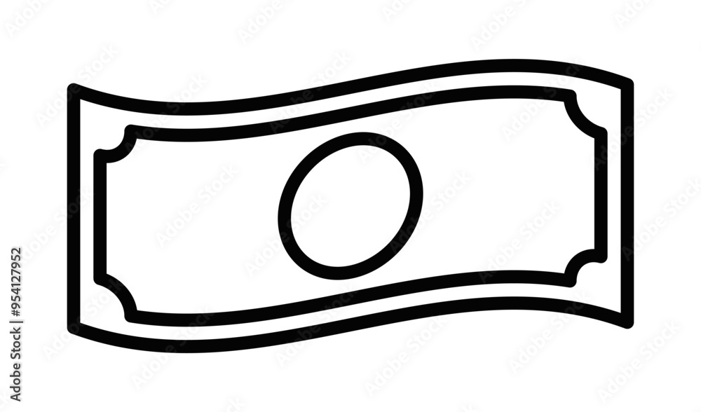Minimalist black and white line icon of a dollar bill, symbolizing money, finance, and currency. Vector illustration. Editable stroke. Minimalist black and white line icon of a dollar bill, symbolizing money, finance, and currency. Vector illustration. Editable stroke.