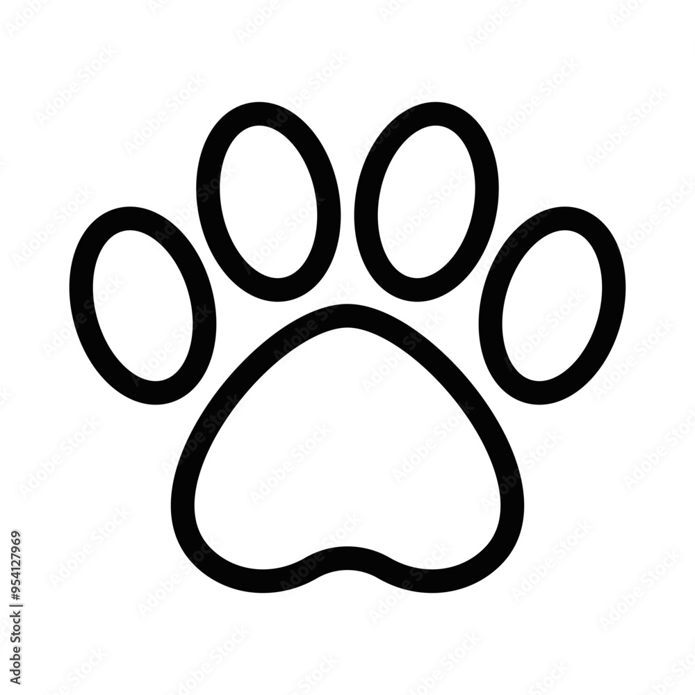 Simple black and white line icon of a paw print, symbolizing pets, animals, and veterinary care. Vector illustration. Editable stroke. Simple black and white line icon of a paw print, symbolizing pets, animals, and veterinary care. Vector illustration. Editable stroke.