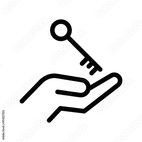 Photos Simple black and white line icon of a hand holding a key, symbolizing security, access, and real estate