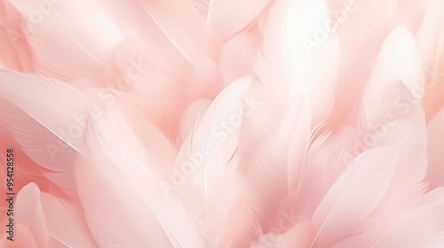 A soft, pastel background filled with delicate pink feathers creating a serene atmosphere.