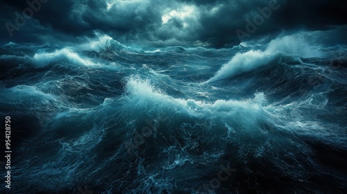 Turbulent Ocean Waves Under a Dark, Stormy Sky