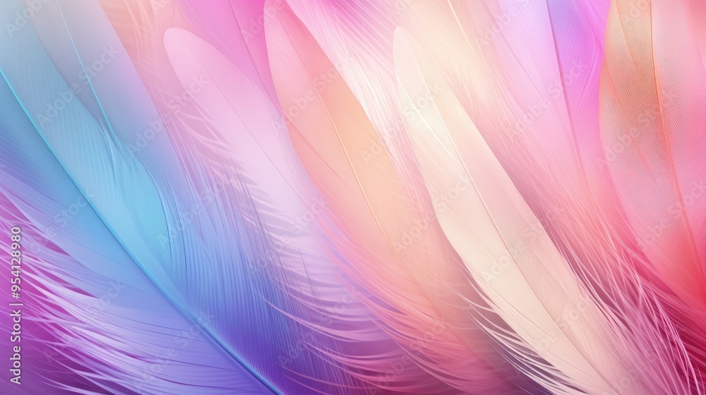 A soft, colorful background featuring delicate feathers in pastel shades. A soft, colorful background featuring delicate feathers in pastel shades.