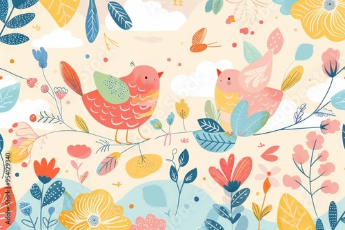 The children's illustration style features colorful patterns with dreamy illustrations, creating an overall soft color scheme.