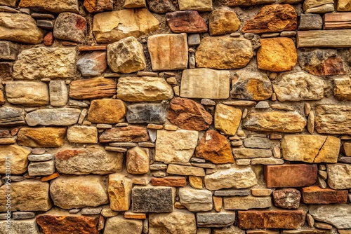 High-resolution image of a weathered stone wall featuring intricate, natural textures and patterns, with earthy tones photo