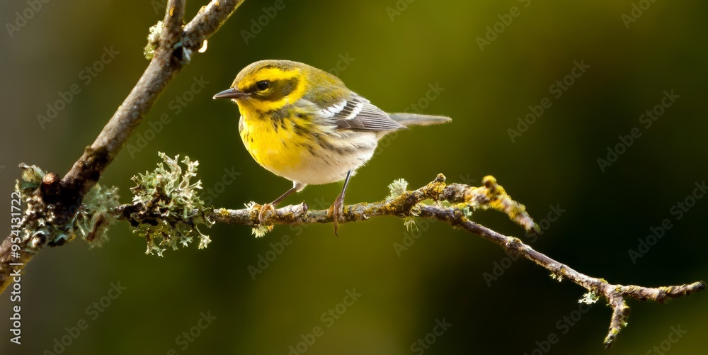Obraz premium A Townsend Warbler perched on a branch