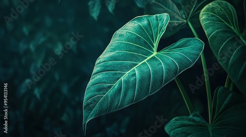   A leaf, green, close-up Plant, lots of leaves, dark green backdrop photo