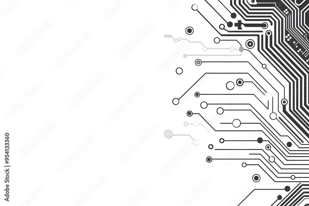 Obraz premium Black and White Circuit Board Vector Design | Modern Technology and Digital Art Illustration