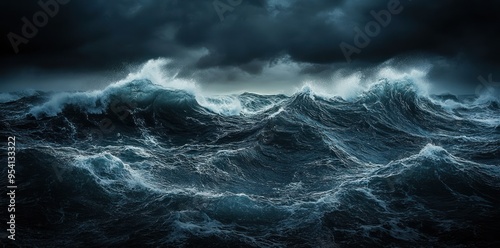 Dramatic Ocean Waves Under a Dark Sky