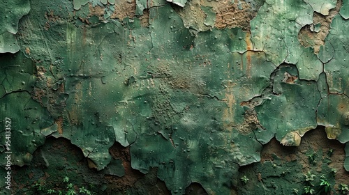 Weathered Green Wall with Peeling Paint