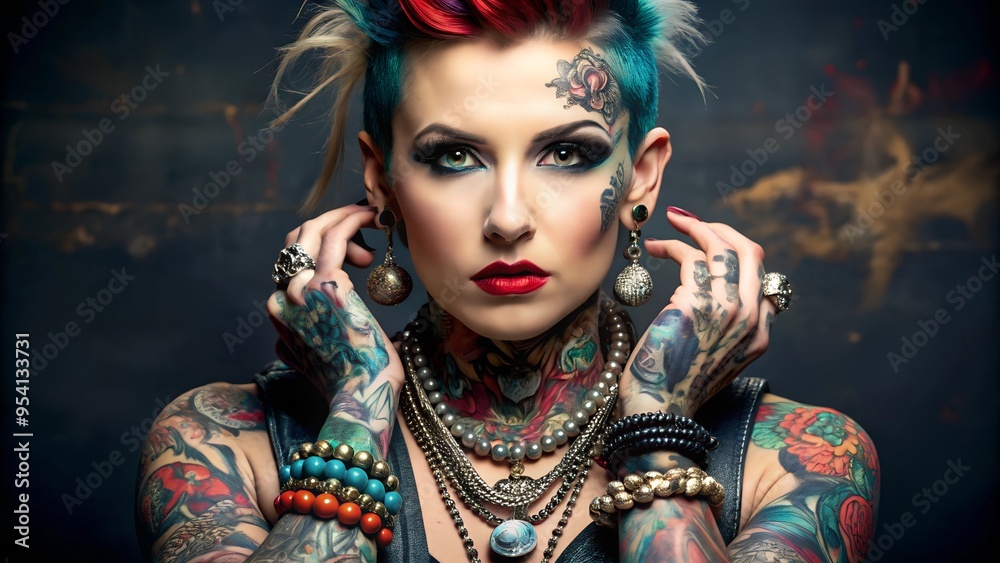 a punk women with jewelry and tattoos space for text a punk women with jewelry and tattoos space for text
