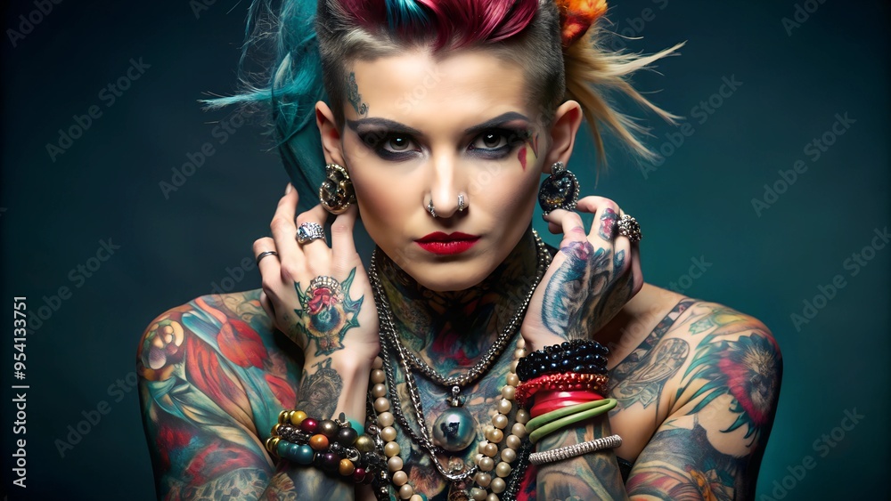 a punk women with jewelry and tattoos space for text a punk women with jewelry and tattoos space for text