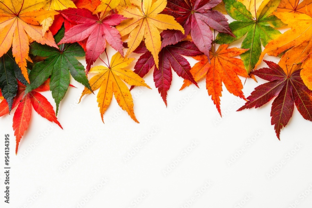 Autumn Maple Leaves Flat Lay White Background created with Generative AI Autumn Maple Leaves Flat Lay White Background created with Generative AI