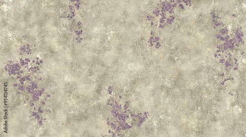   A wall adorned with an array of purple flowers and another wall featuring a similar floral display